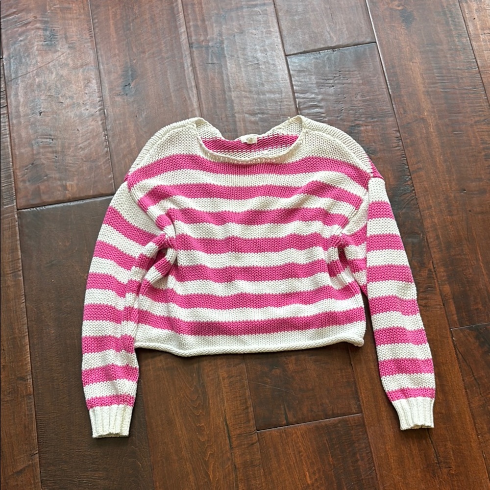 Aerie Pink and Cream Crew Neck Sweater